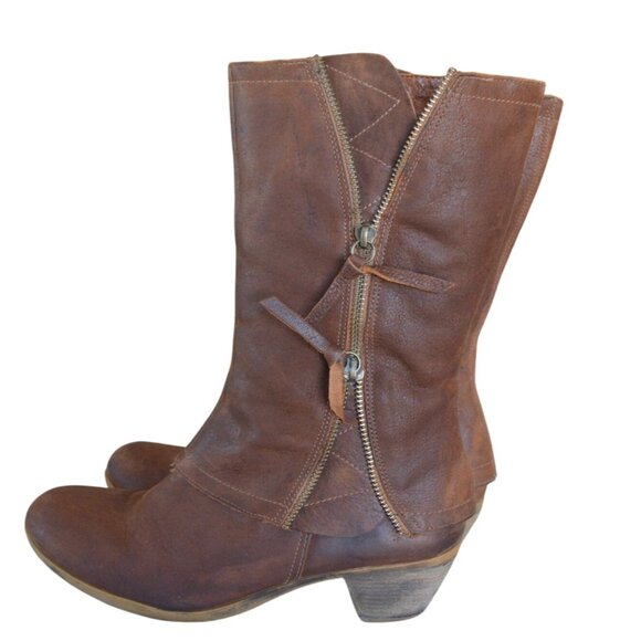 Women's Dove Brown Leather Zip Mid Calf Cowboy Western Booties Size 9 Boho Fall - Picture 3 of 9